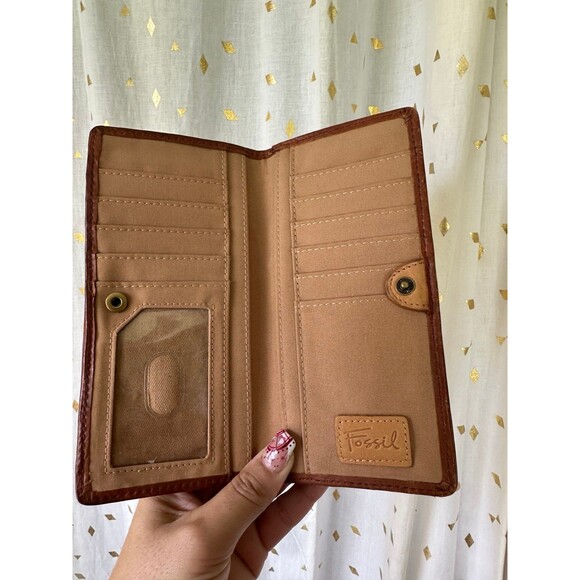 Fossil Mix Media Stud Embellished Leather Suede Patchwork Dual Bi-Fold Wallet - Picture 7 of 11